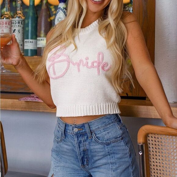 New Indie Collection Bride sweater vest pink small ivory - Picture 1 of 6